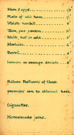 Tudor Cafe Menu Rainham Kent 1938